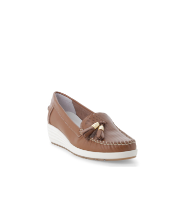 Mocassino con zeppa comodo in pelle cuoio 01027q