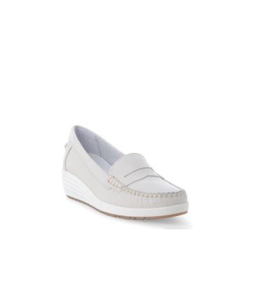 Mocassino comodo classico con zeppa in pelle beige vaniglia 01028q
