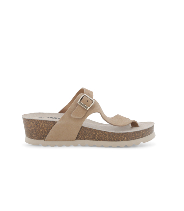 Pantolette Zehentrenner mit Keilabsatz aus Kork 018140q Komfort und Stil aus Wildleder Beige