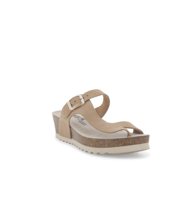 Pantolette Zehentrenner mit Keilabsatz aus Kork 018140q Komfort und Stil aus Wildleder Beige