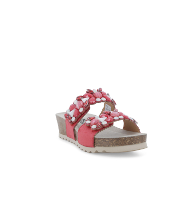 Sandalo slide con pietre gioiello 018147q zeppa in sughero e decorazioni rosso