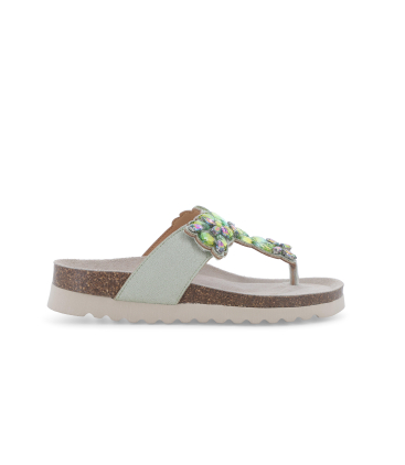 Zehentrenner mit Keilabsatz aus Kork und Schmuck Gruen Mint 018162q