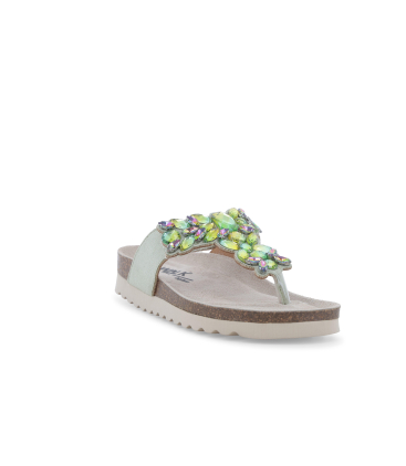 Zehentrenner mit Keilabsatz aus Kork und Schmuck Gruen Mint 018162q