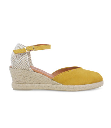 Espadrillas con zeppa in corda e tomaia in camoscio giallo 018206q