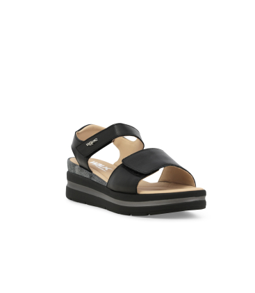 Sandalo sportivo in pelle nero con zeppa 019185q