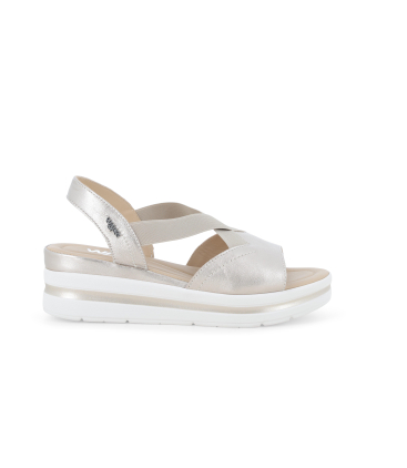 Sandalo sportivo con zeppa platform e fasce elastiche platino 019243q