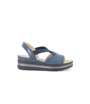 Sandalo sportivo con zeppa platform e fasce elastiche blu 019243q