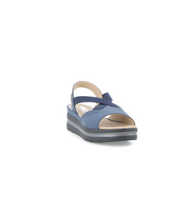 Sandalo sportivo con zeppa platform e fasce elastiche blu 019243q