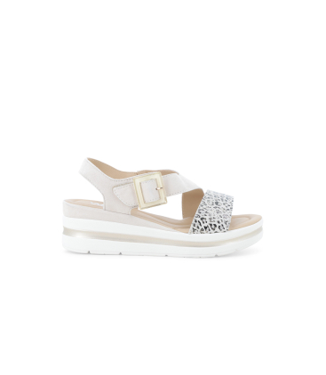 Sandalo donna comodo il pelle beige crema 019270