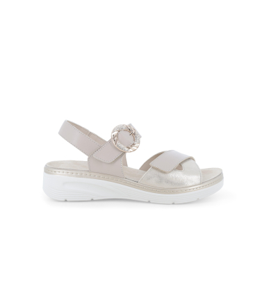 Sandalo sportivo con zeppa platform e cinturini regolabili con strappi beige 019283