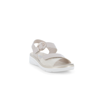 Sandalo sportivo con zeppa platform e cinturini regolabili con strappi beige 019283
