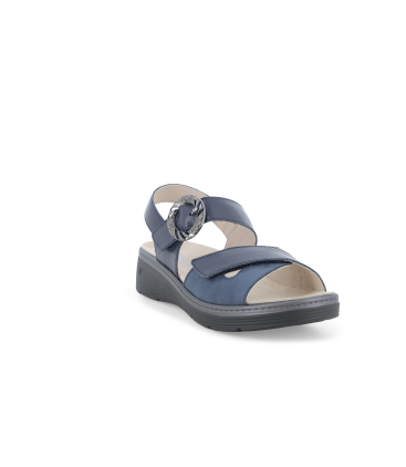 Sandalo sportivo con zeppa platform e cinturini regolabili con strappi blu navy 019283