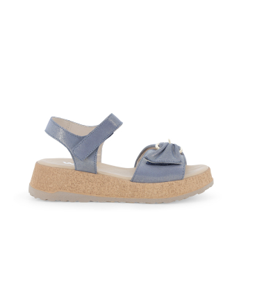 Sandalo sportivo con zeppa platform in pelle blu denim 019287