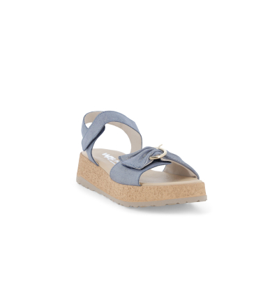 Sandalo sportivo con zeppa platform in pelle blu denim 019287