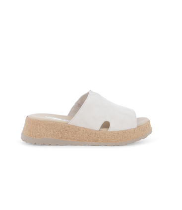 Ciabatta sportiva con zeppa platform in camoscio beige crema 019288