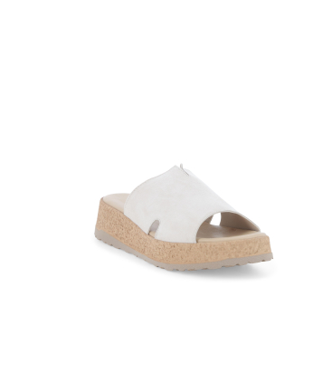 Ciabatta sportiva con zeppa platform in camoscio beige crema 019288