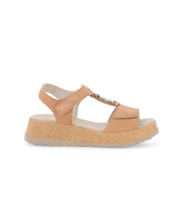 Sandalo sportivo con zeppa platform in pelle beige castagno 019289
