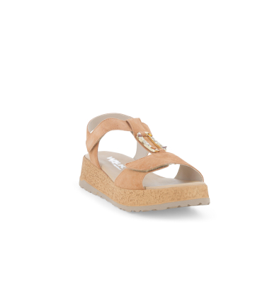 Sandalo sportivo con zeppa platform in pelle beige castagno 019289