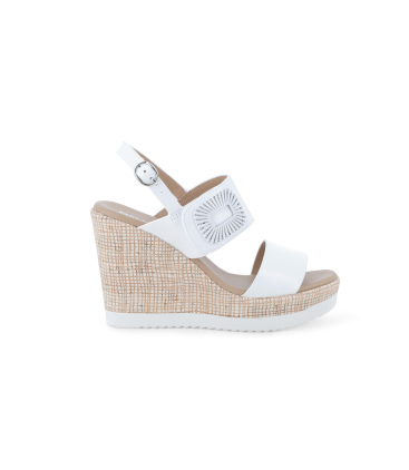 Sandalo donna zeppa alta comodo con cinturino in pelle bianco 031001