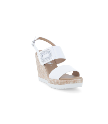 Sandalo donna zeppa alta comodo con cinturino in pelle bianco 031001