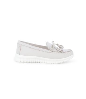 Mocassino comfort in pelle beige crema con laccetti 055065