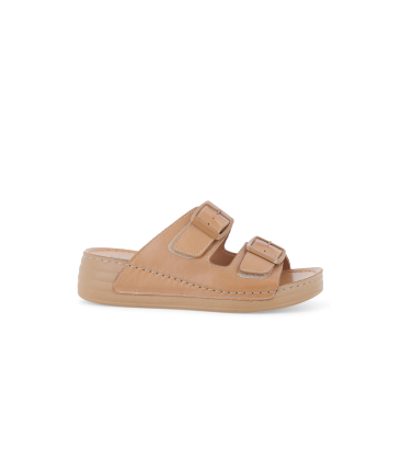 Sandalo comfort con velcro donna in pelle cuoio 055068