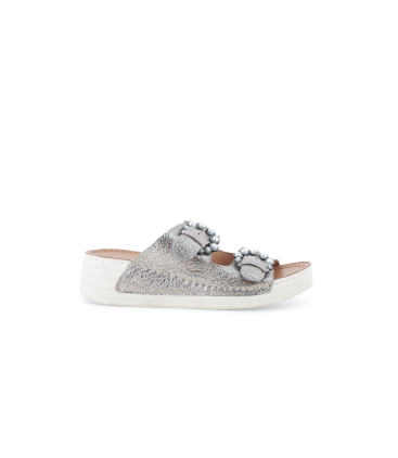 Sandalo comfort con velcro donna in pelle argento 055069