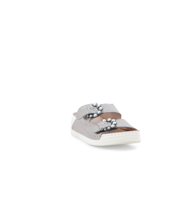 Sandalo comfort con velcro donna in pelle argento 055069