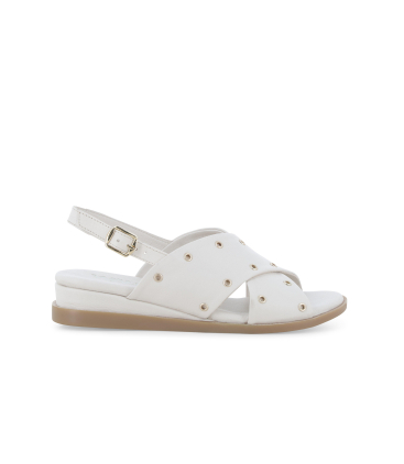 Sandalo in pelle beige crema basso comodo 055086
