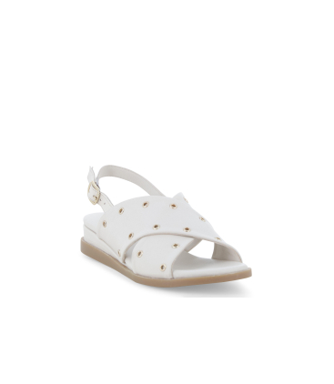 Sandalo in pelle beige crema basso comodo 055086