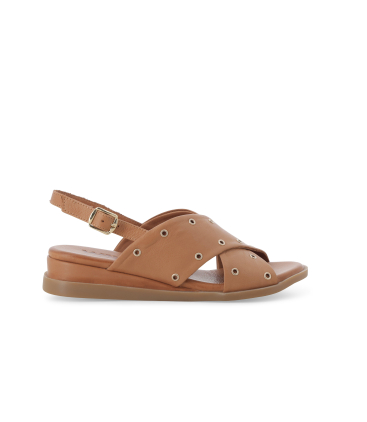 Sandalo in pelle cuoio basso comodo 055086