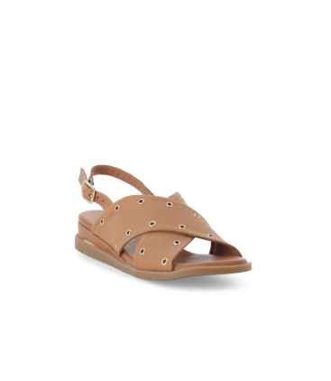 Sandalo in pelle cuoio basso comodo 055086