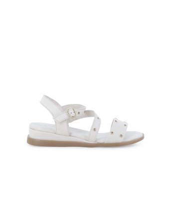 Sandalo in pelle beige crema basso comodo 055087
