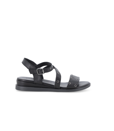 Sandalo in pelle nero basso comodo 055087