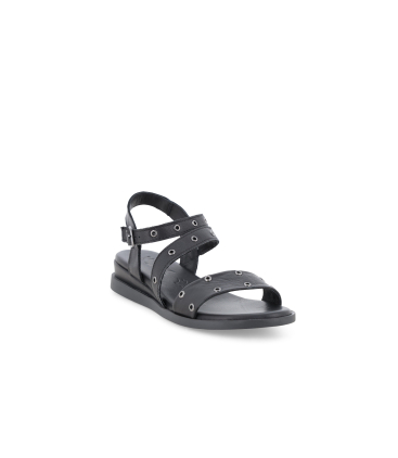 Sandalo in pelle nero basso comodo 055087