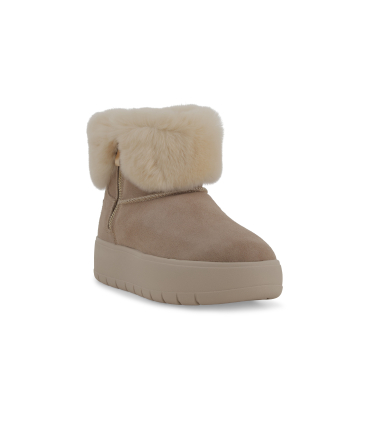Stivaletto donna in camoscio beige con fodera in montone 093501q