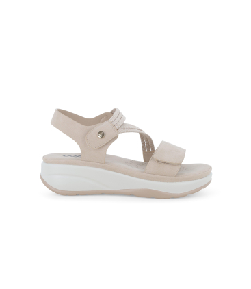 Sandalo in tessuto scamosciato con velcro regolabile beige 094103