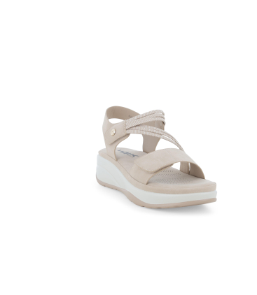 Sandalo in tessuto scamosciato con velcro regolabile beige 094103