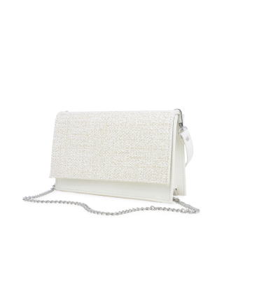 Tasche Pochette mit Umhaengeriemen aus Textil Raffiabast Weiss alb013