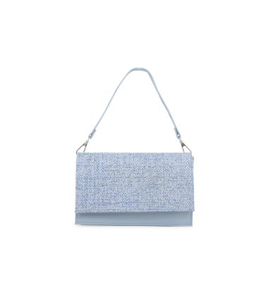 Tasche Pochette mit Umhaengeriemen aus Textil Raffiabast xeno alb013