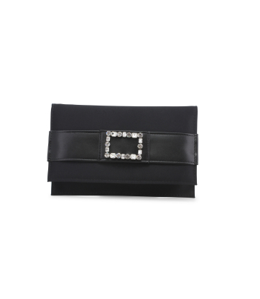 Tasche Pochette mit Umhaengeriemen aus Textil Satin Schwarz bj064