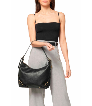 Tasche mit Umhaengeriemen aus Leder Schwarz bor558