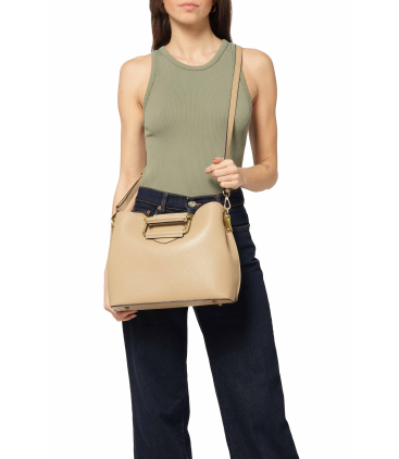 Tasche mit Umhaengeriemen aus Leder Beige Taupe hell bor565
