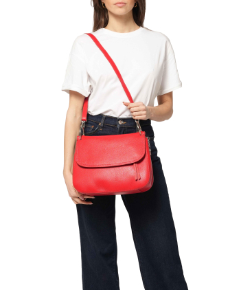 Tasche mit Umhaengeriemen aus Leder Rot bor6092