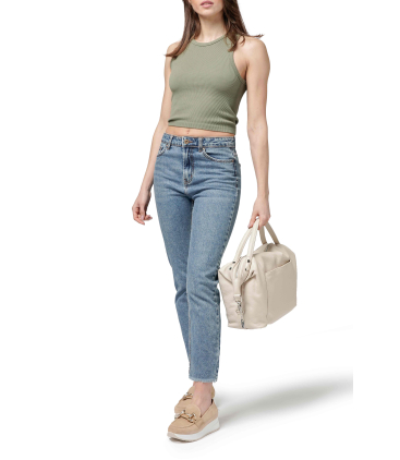 Tasche mit Henkel Umhaengeriemen aus Leder Creme bor995