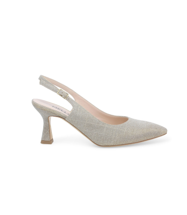 Décolleté donna slingback in tessuto platino d165q