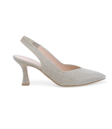 Décolleté donna slingback in tessuto platino d168q