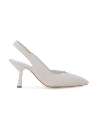 Slingback sposa a punta in pelle color panna con tacco svasato d193q