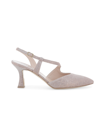 Décolleté donna slingback in tessuto rosa glitter con cinturini incrociati e1634q