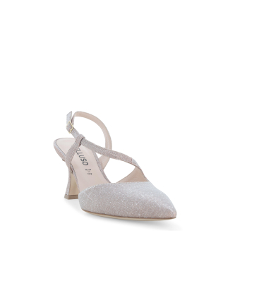 Décolleté donna slingback in tessuto rosa glitter con cinturini incrociati e1634q